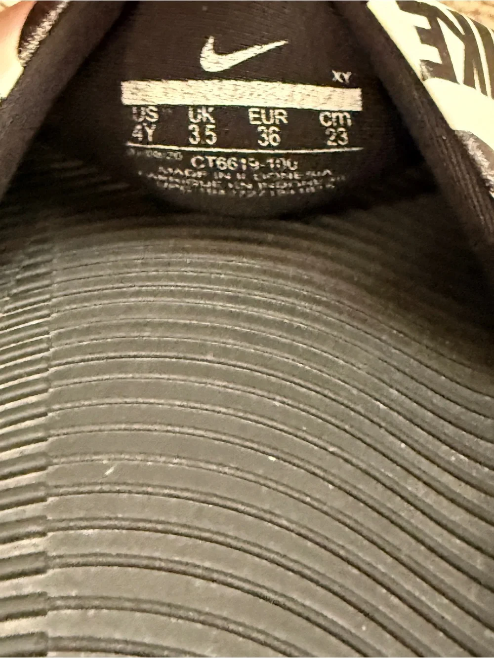 Nike Kids Black Slide Sandals with White Logo Strap
